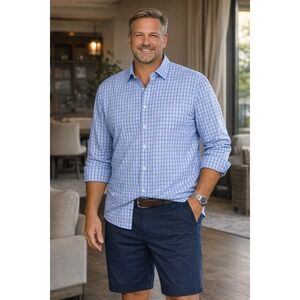 UNTUCKit XXL Blue Check Button Up Shirt Mens Cotton Long Sleeve Untucked